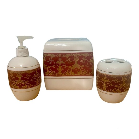 Bathroom Accessories Set Ceramic Tissue Box Cover Soap Pump Toothbrush Holder - Picture 1 of 9